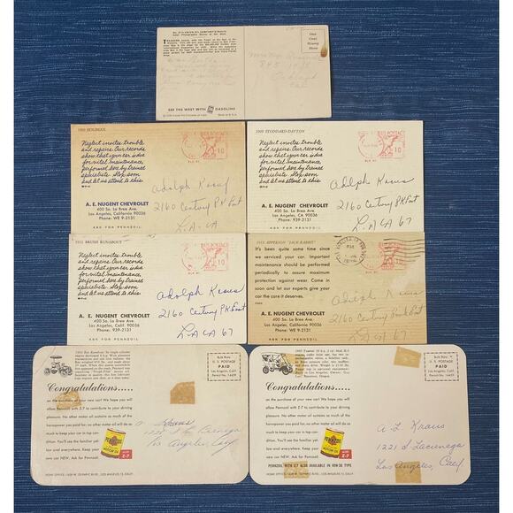 7 Vtg Pennzoil 76 Chevrolet Car Auto Dealer Postcard Post Card Advertising 23B - Picture 2 of 2